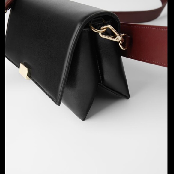 NWT Zara minimalist crossbody bag/ clutch burgundy & black smooth faux leather - Picture 5 of 11